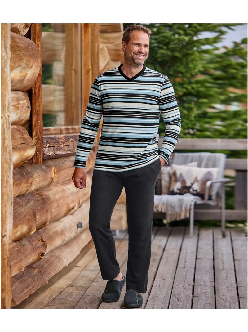 Pyjama Micropolaire Rayé   - ATLAS FOR MEN Bleu anthracite - Kiabi