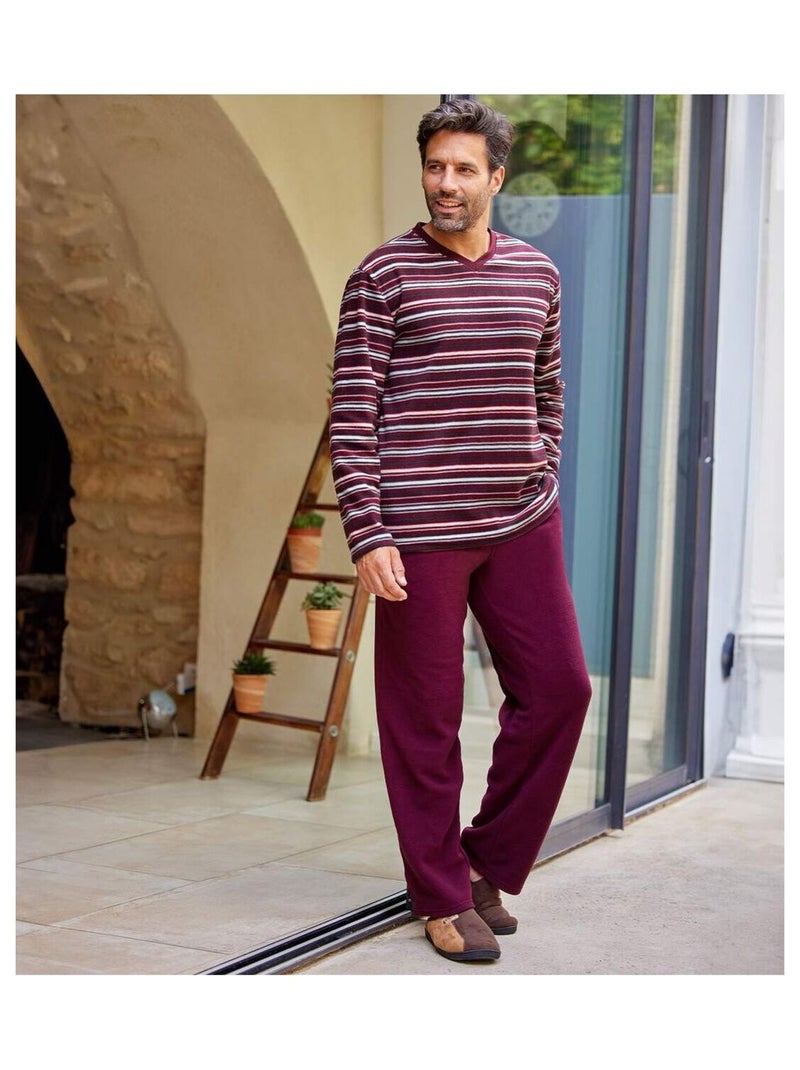 Pyjama Micropolaire Rayé  - ATLAS FOR MEN Bordeaux - Kiabi