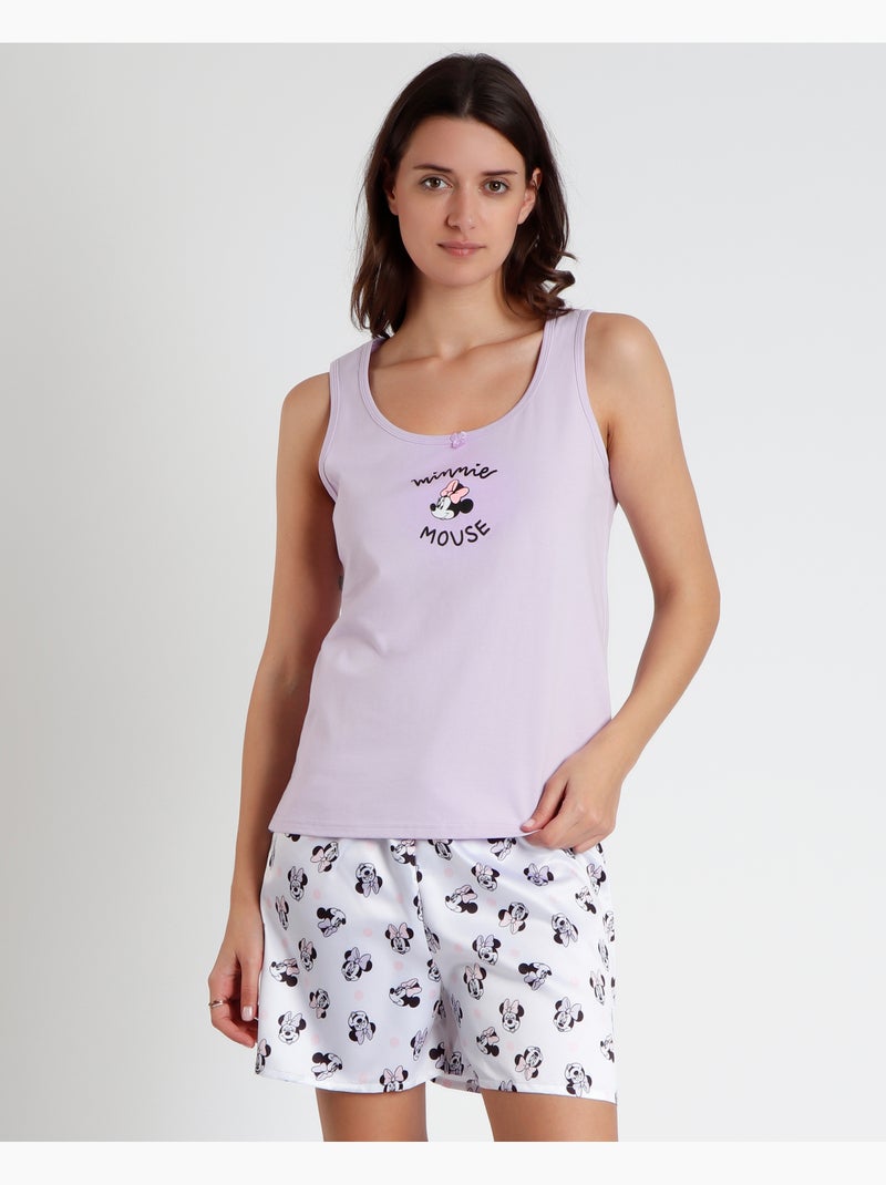 Pyjama Minnie sans manches pour femme Disney Mauve - Kiabi