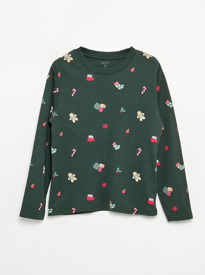 Pyjama 'Noël' 2 pièces - T-shirt à manches longues + pantalon Vert - Kiabi