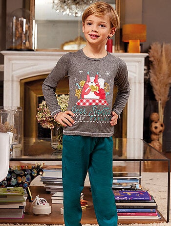 Pyjama NOËL EN FAMILLE anthracite chiné/vert - DODO