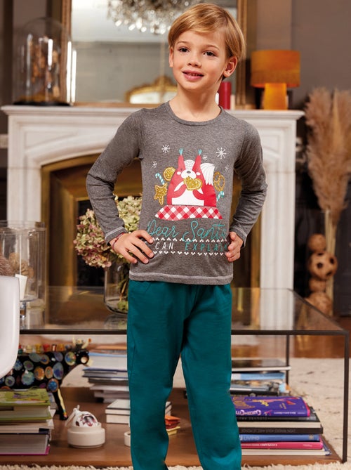 Pyjama   NOËL EN FAMILLE anthracite chiné/vert - DODO - Kiabi