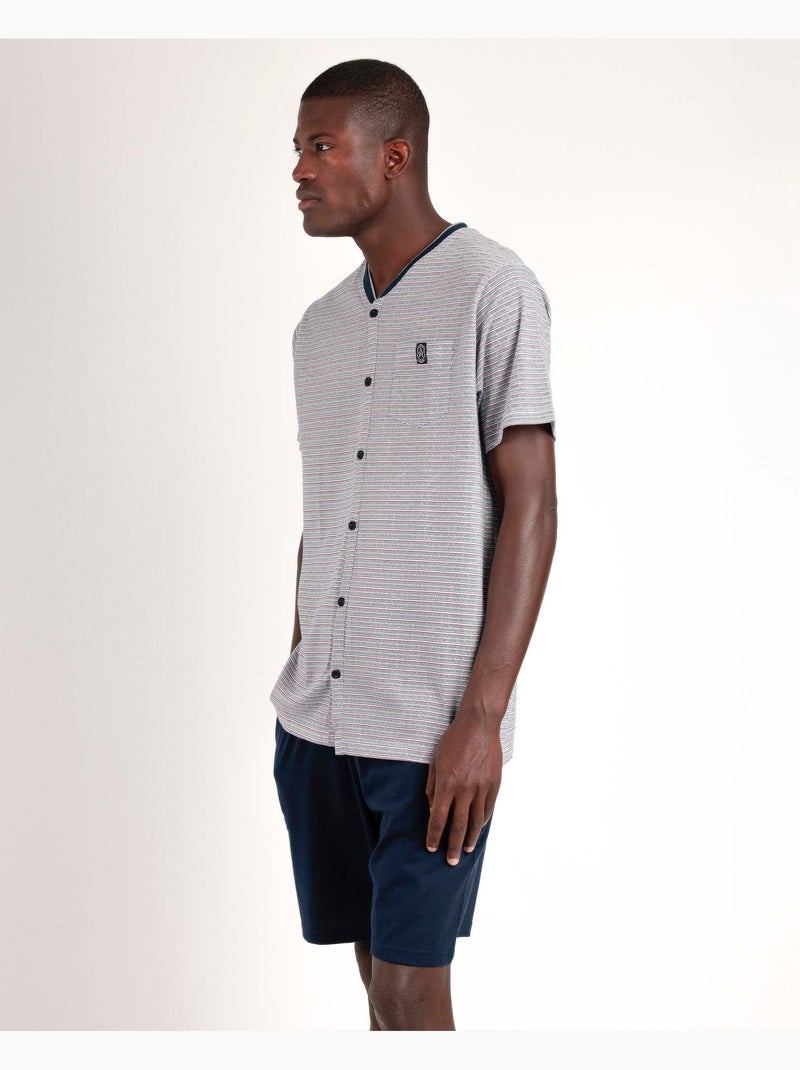 Pyjama ouvert à chevrons et manches courtes pour homme ADMAS CLASSIC Bleu - Kiabi