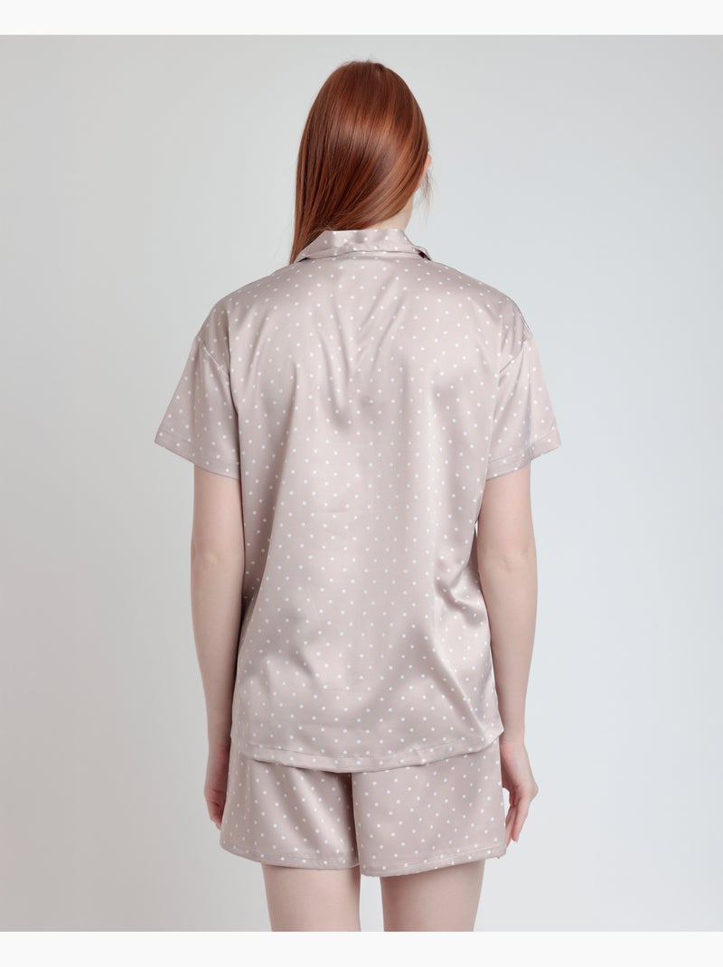 Pyjama ouvert à manches courtes en dentelle à pois pour femme ADMAS CLASSIC Gris clair - Kiabi