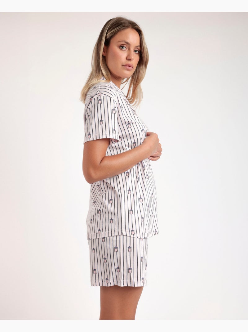 Pyjama ouvert à manches courtes pour femme ADMAS Beach Life Rose - Kiabi
