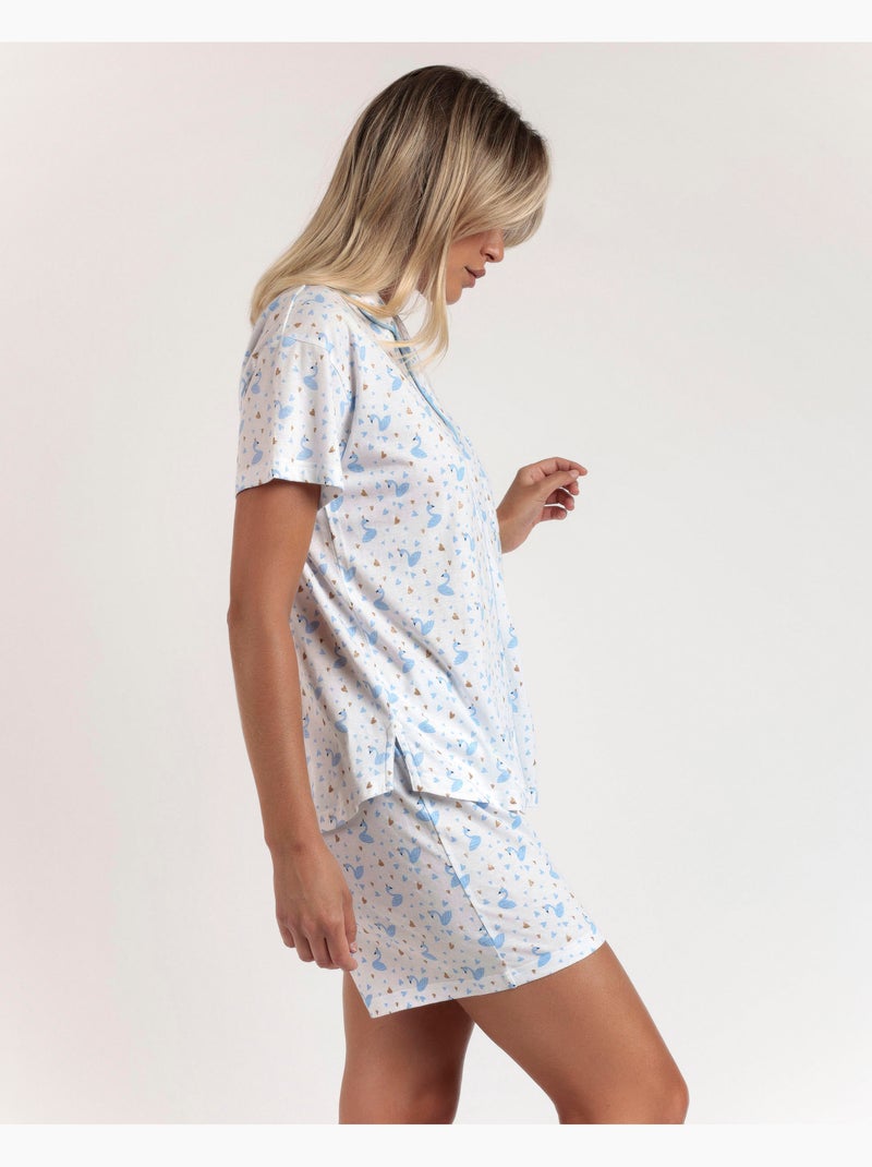 Pyjama ouvert à manches courtes pour femme ADMAS Danse avec les cygnes Bleu - Kiabi
