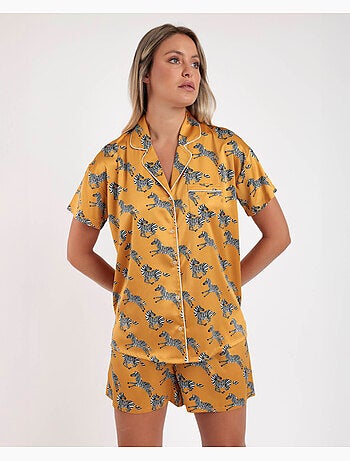 Pyjama ouvert à manches courtes pour femme ADMAS LUXURY, motif zèbre doré