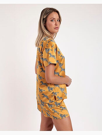 Pyjama ouvert à manches courtes pour femme ADMAS LUXURY, motif zèbre doré