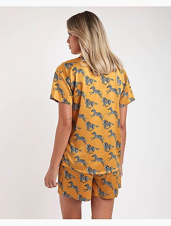 Pyjama ouvert à manches courtes pour femme ADMAS LUXURY, motif zèbre doré