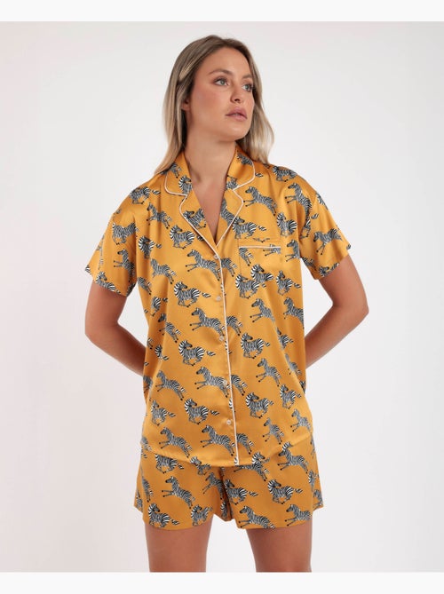 Pyjama ouvert à manches courtes pour femme ADMAS LUXURY, motif zèbre doré - Kiabi Pyjama ouvert à manches courtes pour femme ADMAS LUXURY, motif zèbre doré - Kiabi