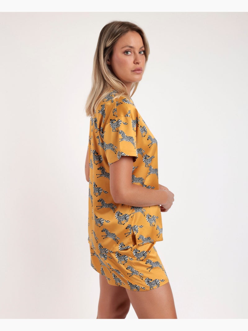 Pyjama ouvert à manches courtes pour femme ADMAS LUXURY, motif zèbre doré Ocre - Kiabi