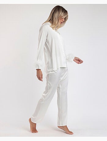 Pyjama ouvert à manches longues avec plumes Marabu Luxe pour femme ADMAS LUXURY