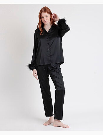 Pyjama ouvert à manches longues avec plumes Marabu Luxe pour femme ADMAS LUXURY