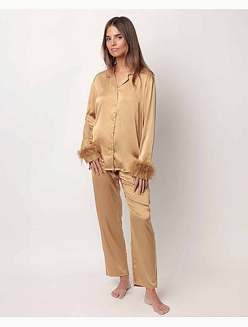 Pyjama ouvert à manches longues avec plumes Marabu Luxe pour femme ADMAS LUXURY