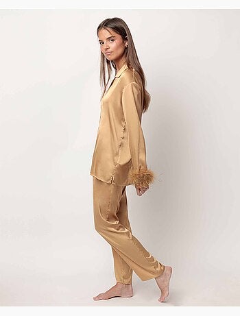 Pyjama ouvert à manches longues avec plumes Marabu Luxe pour femme ADMAS LUXURY