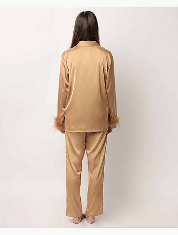 Pyjama ouvert à manches longues avec plumes Marabu Luxe pour femme ADMAS LUXURY