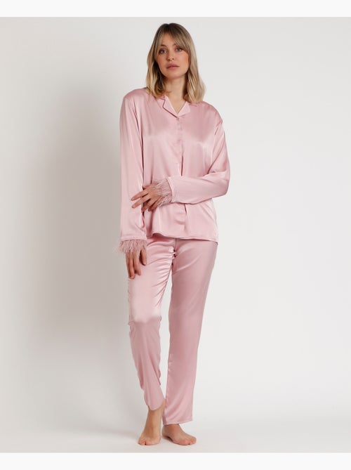 Pyjama ouvert à manches longues avec plumes Marabu Luxe pour femme ADMAS LUXURY - Kiabi Pyjama ouvert à manches longues avec plumes Marabu Luxe pour femme ADMAS LUXURY - Kiabi