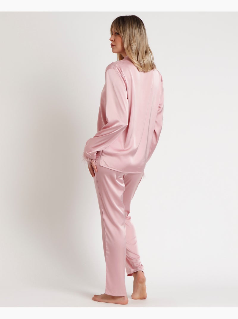 Pyjama ouvert à manches longues avec plumes Marabu Luxe pour femme ADMAS LUXURY Rose clair - Kiabi