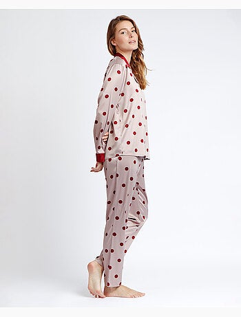 Pyjama ouvert à manches longues en satin à pois élégants pour femme ADMAS CLASSIC