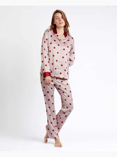 Pyjama ouvert à manches longues en satin à pois élégants pour femme ADMAS CLASSIC - Kiabi