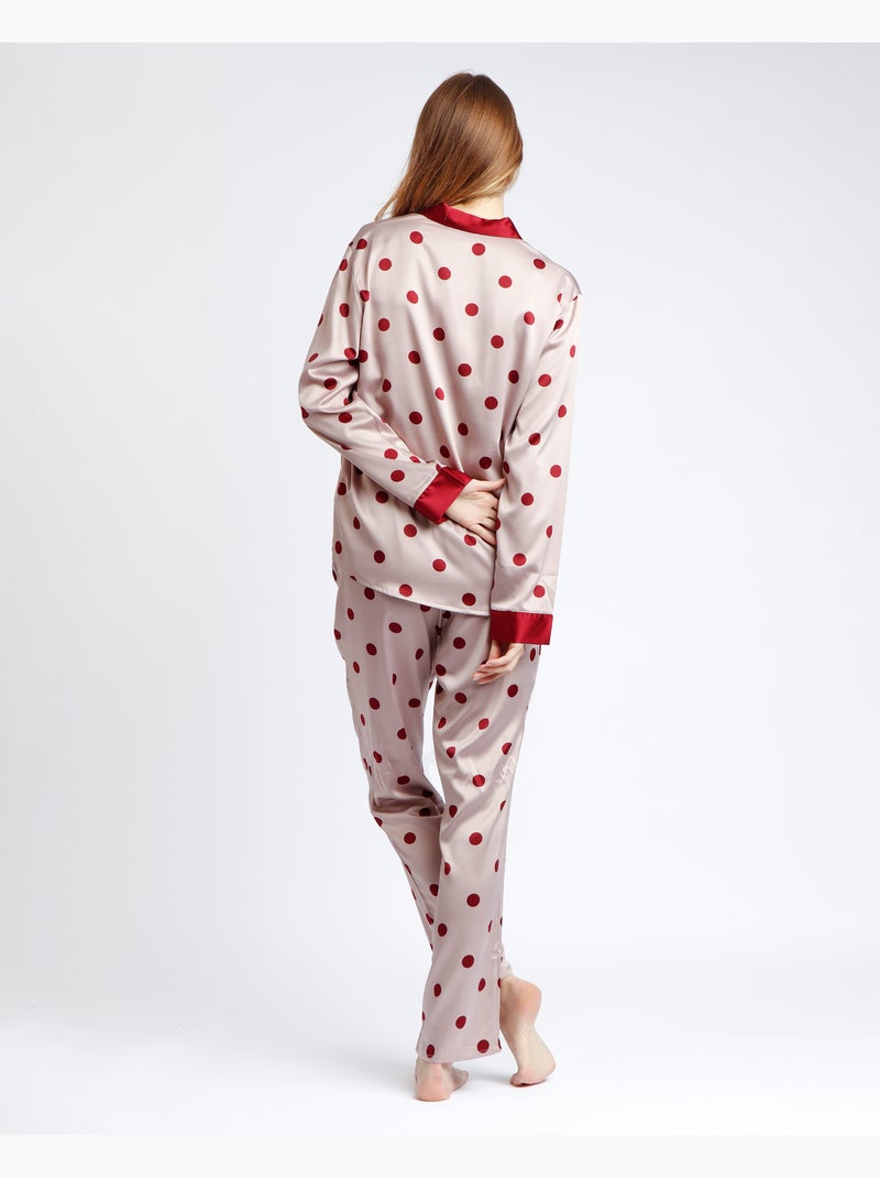 Pyjama ouvert à manches longues en satin à pois élégants pour femme ADMAS CLASSIC Bordeaux - Kiabi