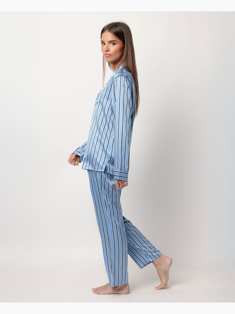 Pyjama ouvert à manches longues en satin pour femme ADMAS CLASSIC Bleu - Kiabi