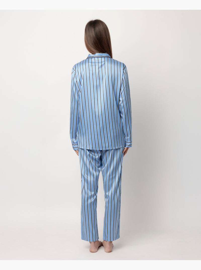 Pyjama ouvert à manches longues en satin pour femme ADMAS CLASSIC Bleu - Kiabi
