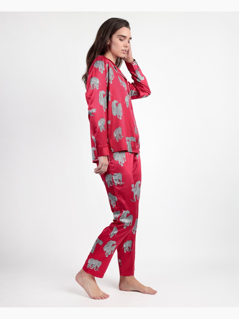 Pyjama ouvert à manches longues en satin pour femme ADMAS LUXURY Jungle Fever Rose fushia - Kiabi