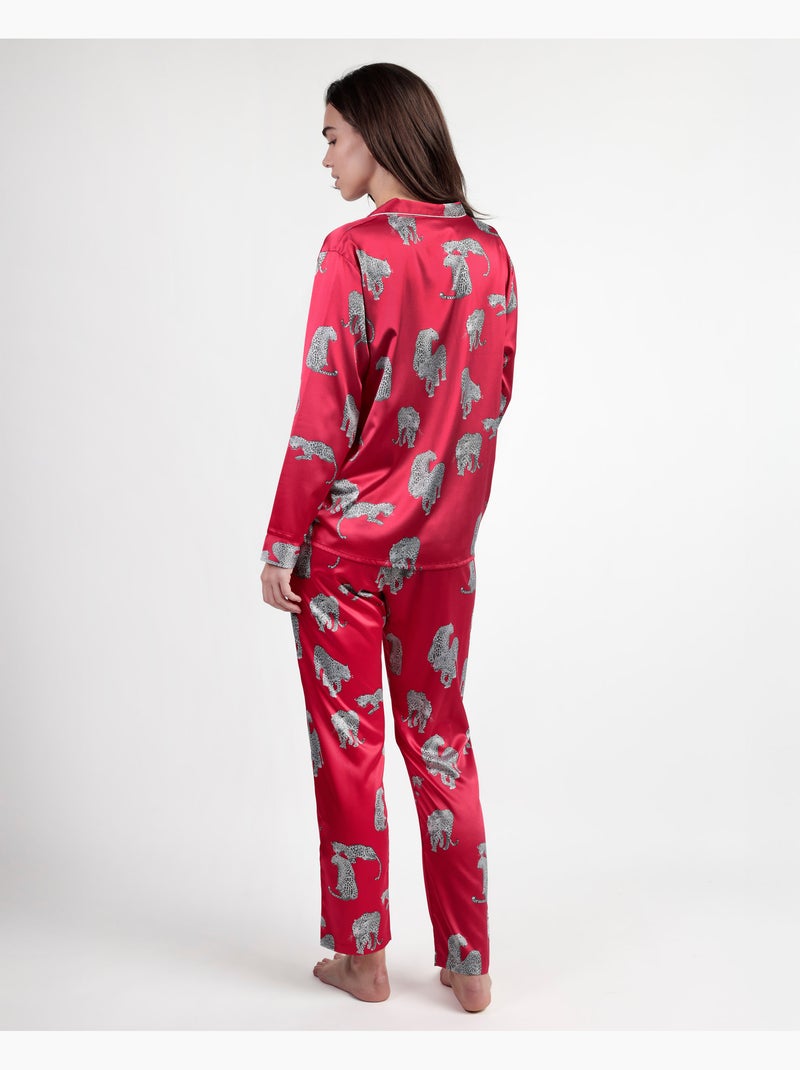 Pyjama ouvert à manches longues en satin pour femme ADMAS LUXURY Jungle Fever Rose fushia - Kiabi