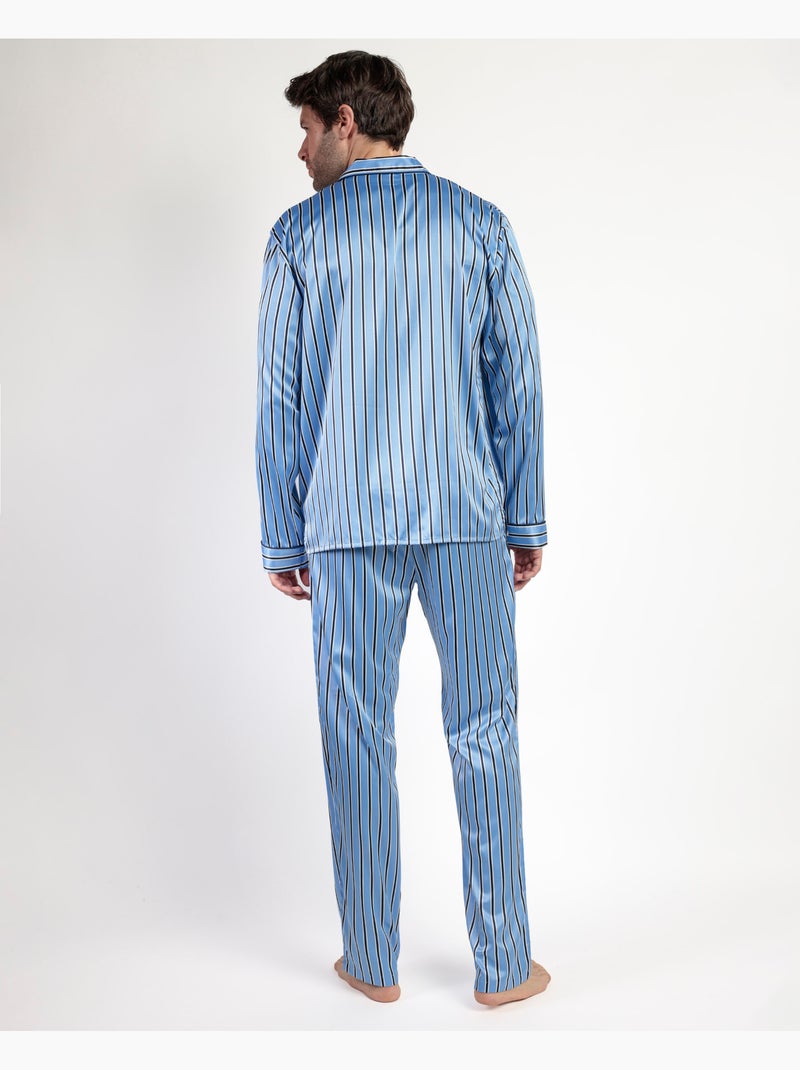 Pyjama ouvert à manches longues en satin pour homme ADMAS CLASSIC Bleu - Kiabi