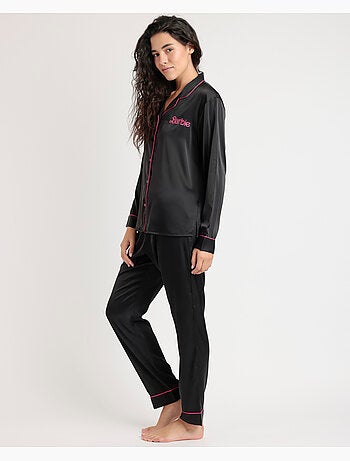 Pyjama ouvert à manches longues en satin vintage pour femme BARBIE