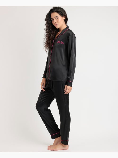 Pyjama ouvert à manches longues en satin vintage pour femme BARBIE - Kiabi Pyjama ouvert à manches longues en satin vintage pour femme BARBIE - Kiabi