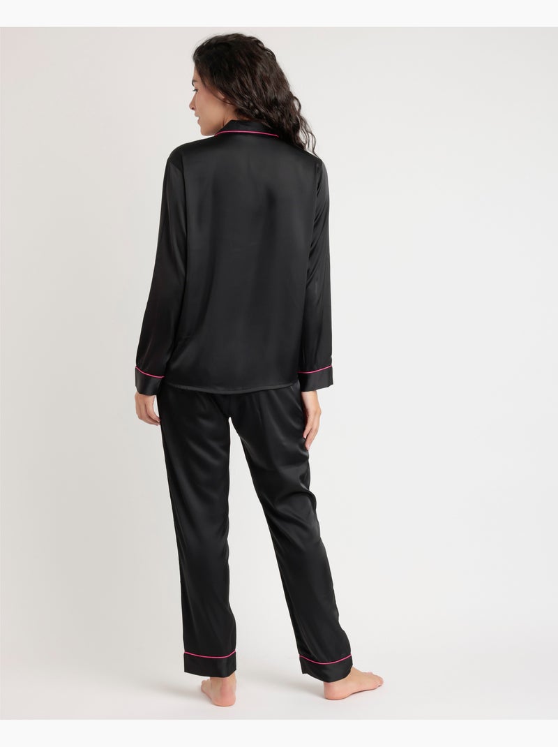 Pyjama ouvert à manches longues en satin vintage pour femme BARBIE Noir - Kiabi