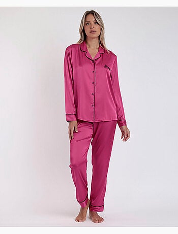 Pyjama ouvert à manches longues en satin vintage pour femme BARBIE