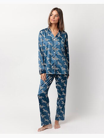 Pyjama ouvert à manches longues en satin zèbre doré pour femme ADMAS LUXURY