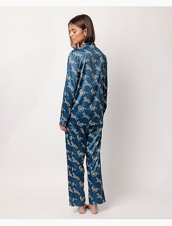 Pyjama ouvert à manches longues en satin zèbre doré pour femme ADMAS LUXURY