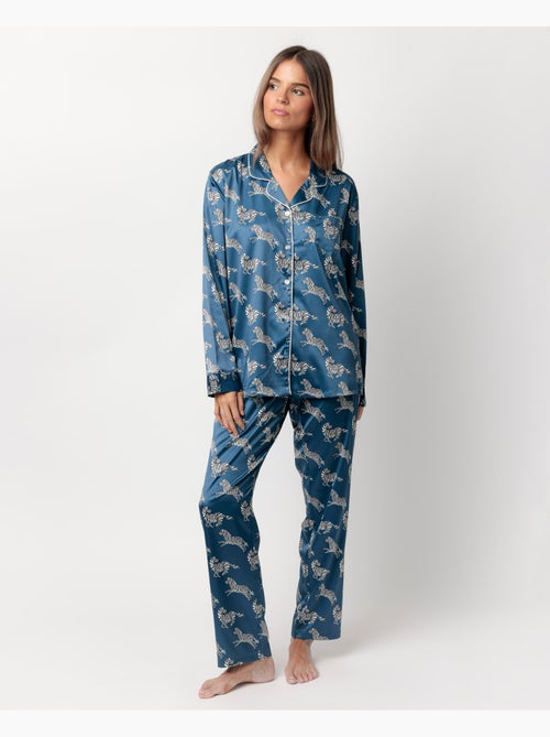 Pyjama ouvert à manches longues en satin zèbre doré pour femme ADMAS LUXURY - Kiabi Pyjama ouvert à manches longues en satin zèbre doré pour femme ADMAS LUXURY - Kiabi