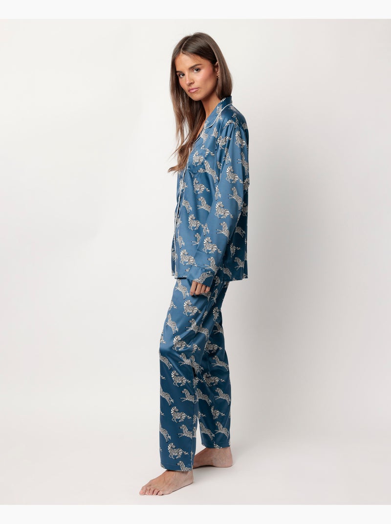 Pyjama ouvert à manches longues en satin zèbre doré pour femme ADMAS LUXURY Bleu - Kiabi