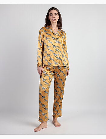 Pyjama ouvert à manches longues en satin zèbre doré pour femme ADMAS LUXURY