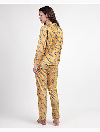 Pyjama ouvert à manches longues en satin zèbre doré pour femme ADMAS LUXURY