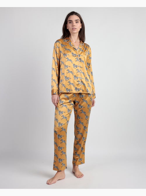 Pyjama ouvert à manches longues en satin zèbre doré pour femme ADMAS LUXURY - Kiabi Pyjama ouvert à manches longues en satin zèbre doré pour femme ADMAS LUXURY - Kiabi