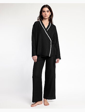 Pyjama ouvert à manches longues et point de croix pour femme ADMAS LUXURY