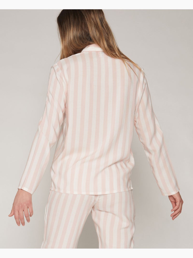 Pyjama ouvert à manches longues et rayures classiques pour femme ADMAS CLASSIC Rose - Kiabi