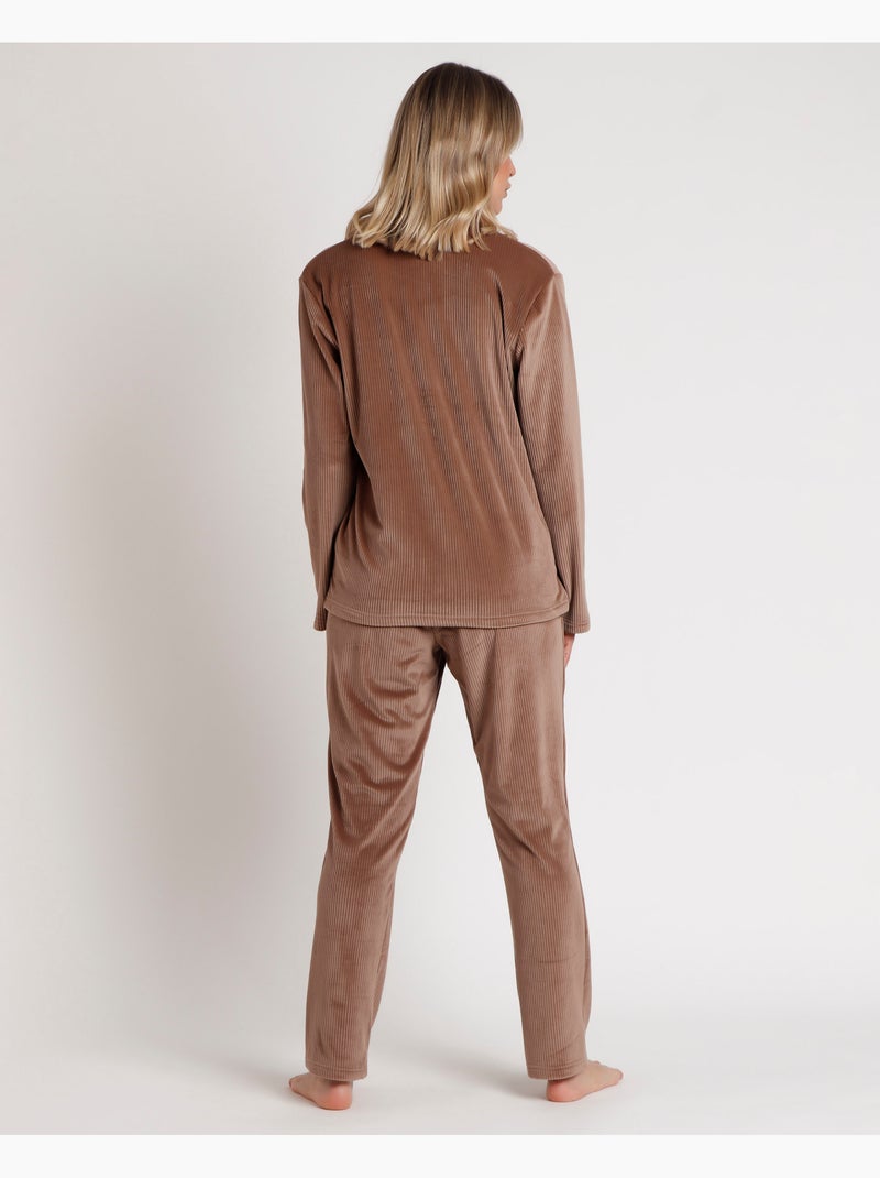 Pyjama ouvert à manches longues et rayures pour femme ADMAS CLASSIC Marron chocolat - Kiabi