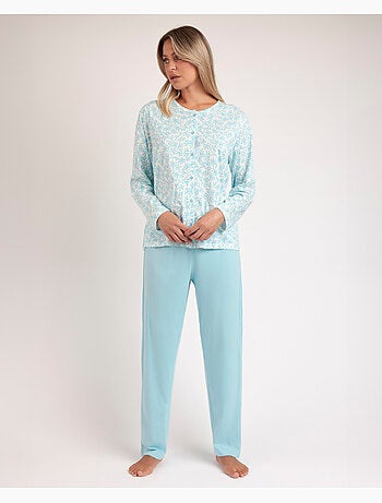 Pyjama ouvert à manches longues pour femme ADMAS CLASSIC, motif feuilles printanières