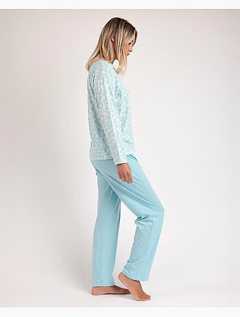 Pyjama ouvert à manches longues pour femme ADMAS CLASSIC, motif feuilles printanières