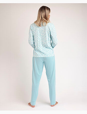 Pyjama ouvert à manches longues pour femme ADMAS CLASSIC, motif feuilles printanières