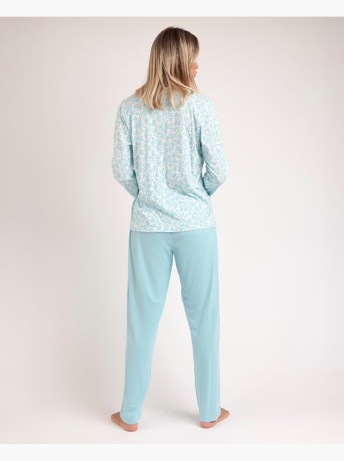 Pyjama ouvert à manches longues pour femme ADMAS CLASSIC, motif feuilles printanières - Kiabi Pyjama ouvert à manches longues pour femme ADMAS CLASSIC, motif feuilles printanières - Kiabi