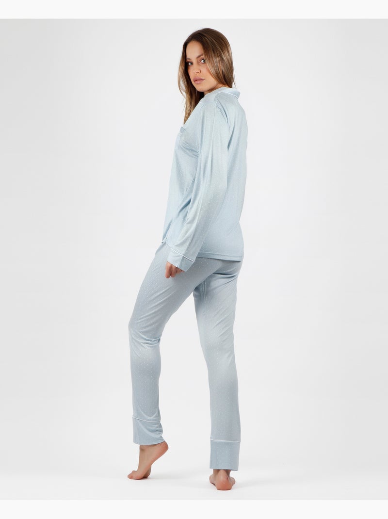 Pyjama ouvert à manches longues pour femme ADMAS CLASSIC Soft Secret Bleu - Kiabi