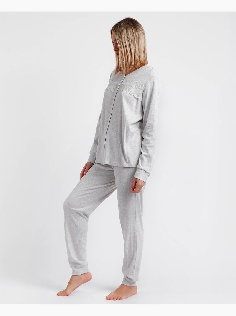Pyjama ouvert classique d'hiver à manches longues pour femme ADMAS CLASSIC Gris perle - Kiabi